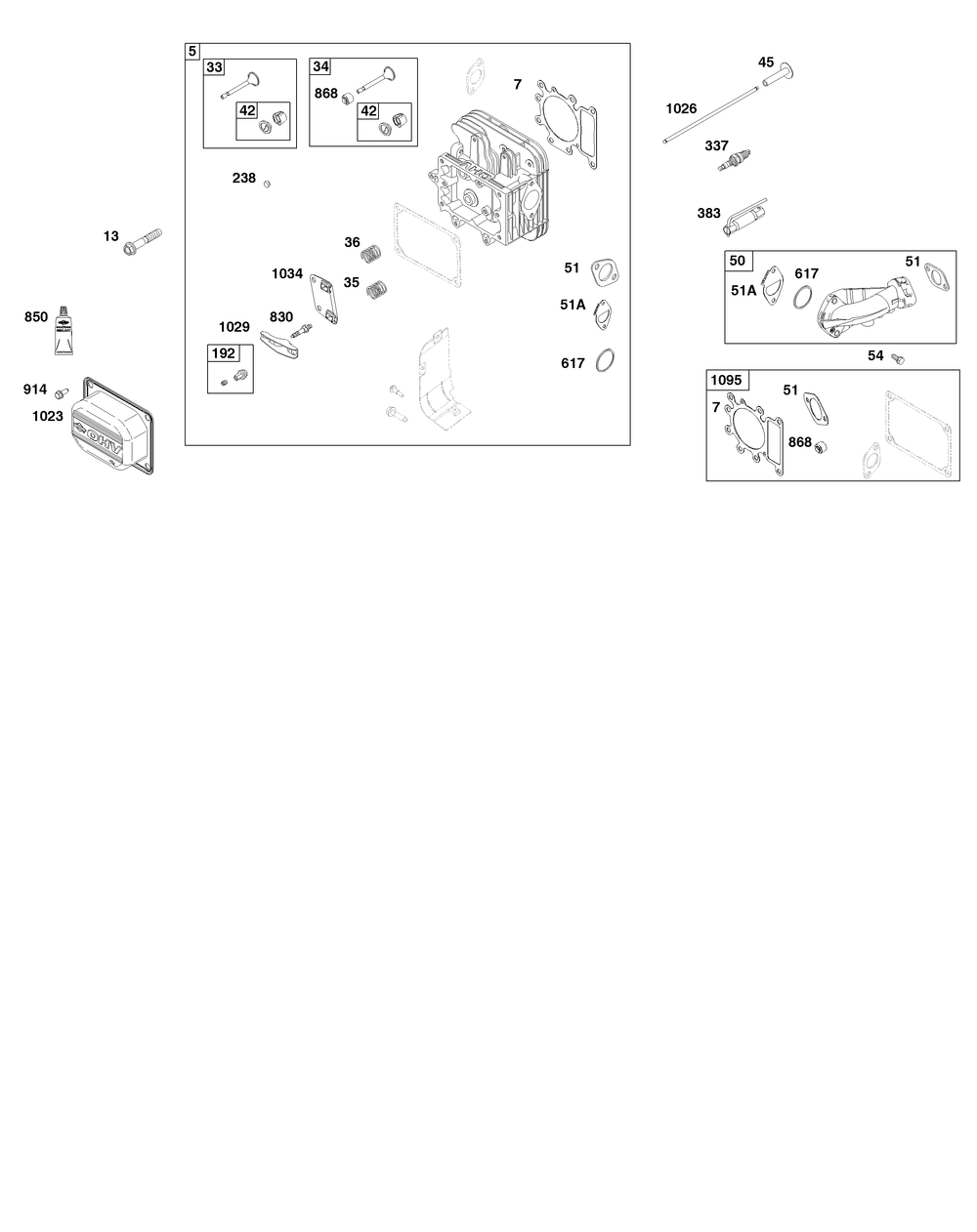 Cylinder Head Group Diagram and Parts List for 31R577-0038-B5 200000 - 399999 Briggs and Stratton Engine